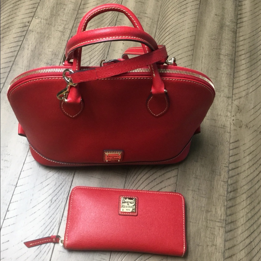 Dooney&Burke SET red domed leather purse & wallet